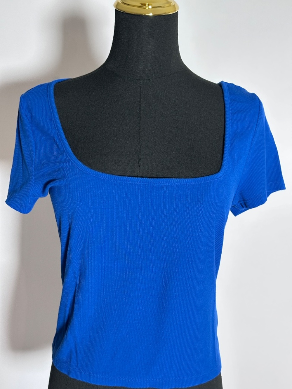 Express Royal Blue Crop Ribbed Square Neck Top Size Large